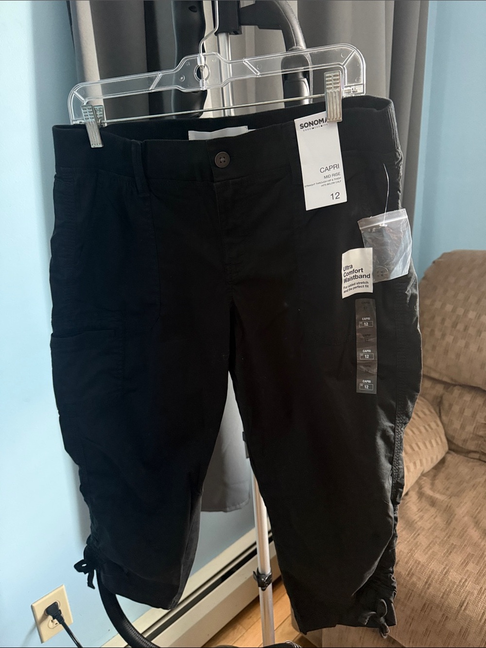 Sonoma Black Cargo Capri Pants with Drawstring Hems